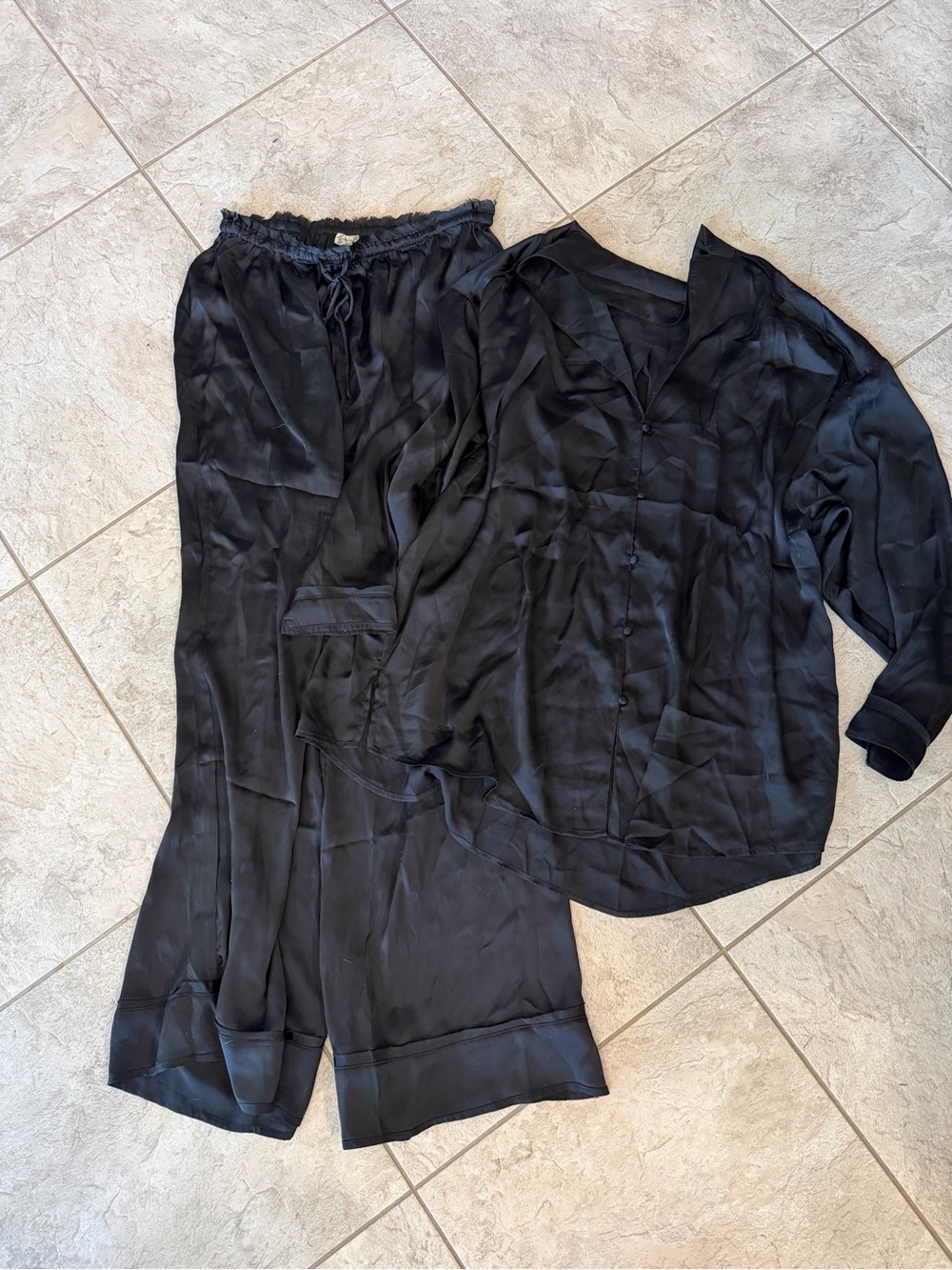 Free People Black Silky Pajamas Size M